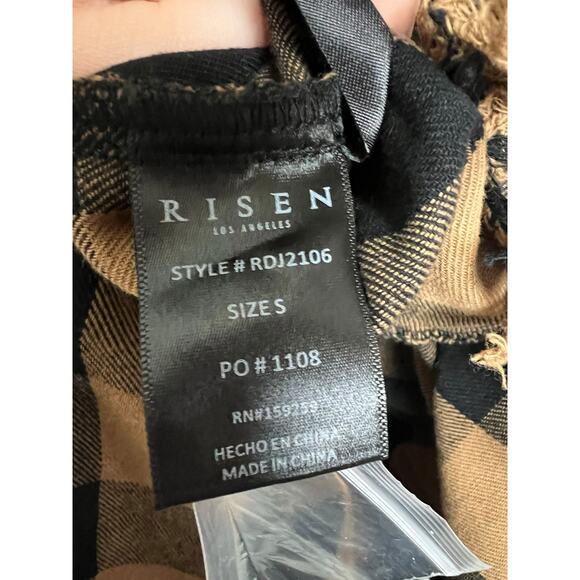 NWT RISEN Riding Shotgun Shacket Plaid Shirt Dress with Hood Sand Women's Size S - Picture 7 of 9